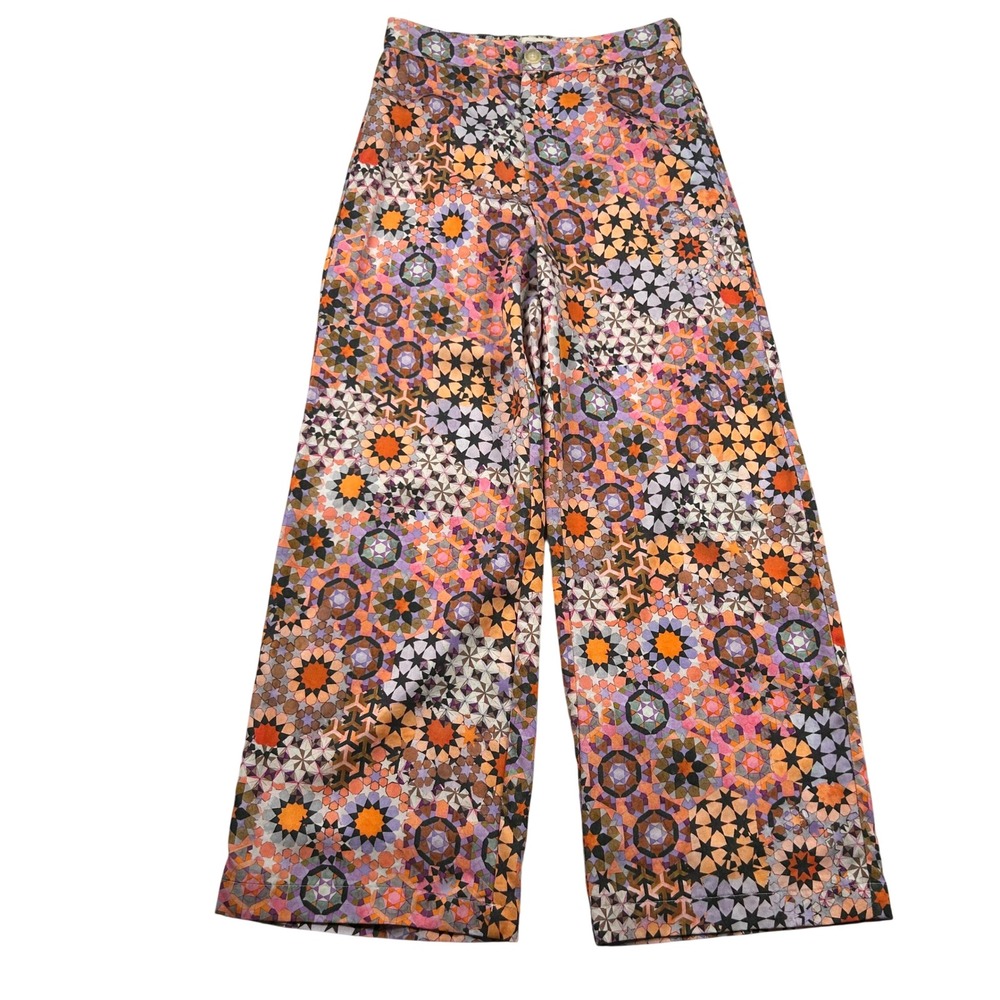 Anthropologie Pants Women 4 Wide Geometric Mosaic Star Print Lyocell Multi Color